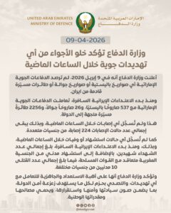 ٢٠٢٦٠٤٠٩_٢١٠٠٤١-240x300 الإمارات تؤكد خلو أجوائها اليوم من أي هجمات إيرانية وتكشف حصيلة اعتراضات الدفاع الجوي